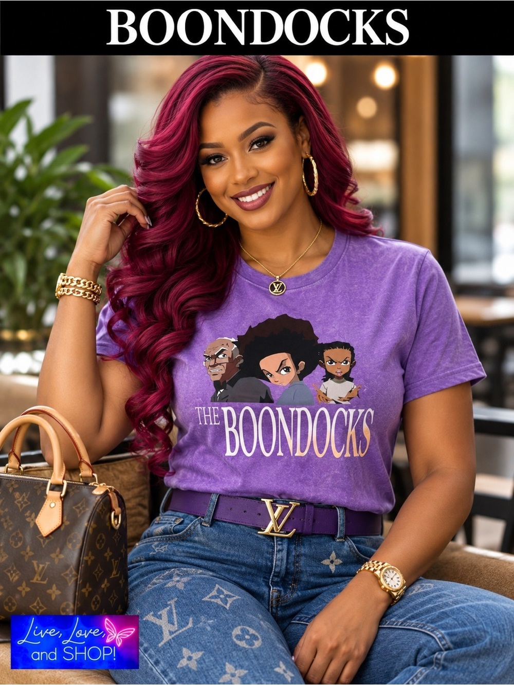 BOONDOCKS U-Neck Short Sleeve T Shirt: Purple, Unisex. NWOT